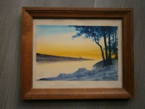 Drawing Antique Watercolour 1930 Frame Oak Decoration " Sun Sunset WITH 1998.00