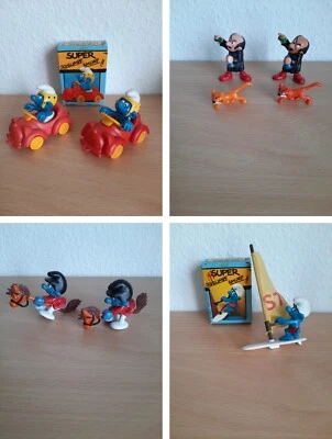 7x Superschlumpf: Autofahrer, Gargamel, Azrael, Steckenpferd, Windsurfer - Bild 1 von 4