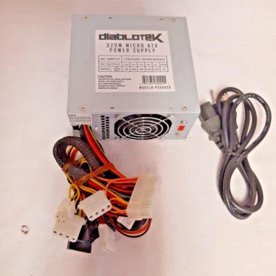 Diablotek PSDA320 320W 20+4-pin Dual Fan mATX PSU, SATA, GPU-6PIN, MOLEX, FLOPPY - Image 1 of 4