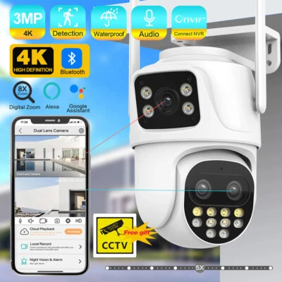 Wifi 8X Zoom Three Lens PTZ Cam Security Video Surveillance Night Vision Camera - Image 1 of 4