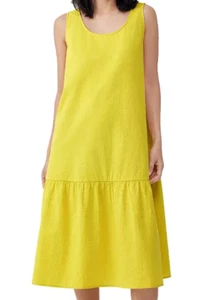 Eileen Fisher Midikleid U-Ausschnitt 100% Bio-Leinen Sunbeam Gelb Gr. L ~ Neu mit Etikett - Bild 1 von 1