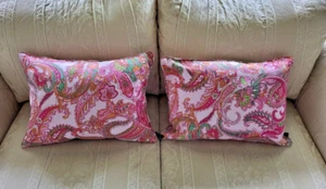 2 Ralph Lauren Pink Orange and Green Paisley Throw Pillows 16" x 11" - Picture 1 of 8