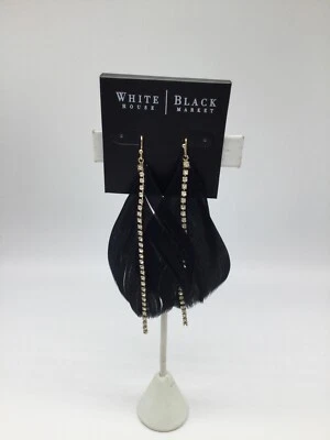 White House Black Market Gold Rhinestone Feather  Earrings NWTS - Image 1 of 2