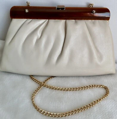 Bolso de Noche De Colección Cuero Sintético Bolso sin asas Convertible Marfil Años 60’s Bolso de Hombro Foto 1 de 4