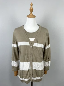 Weekend Max Mara Beige Striped Casual Stretch Shirt and Cardigan Suit Sz XL/L/M - Picture 1 of 20