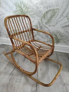 ROCKING CHAIR Bamboo Cane Childs Seat Doll/Teddy Bear Vintage Tiki Retro VGC - Picture 1 of 11