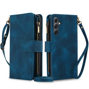 For Samsung A16 5G/A26/A36 5G/A56 Zipper Stand Shockproof Wallet Case w/ Strap - Picture 1 of 47