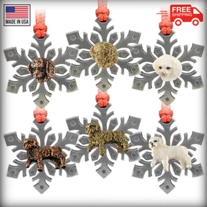 Pewter Dog Toy Poodle Snowflake Christmas Tree Ornaments, Made in the USA - Picture 1 of 8