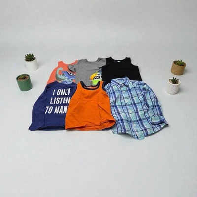 Лот из 6 мальчиков 2T топы рубашки футболки бак фланель динозавр Нан клетку - Изображение 1 из 4
