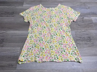 Vintage 60s Womens All Over Print Floral Chicken Cottagecore Blouse Tee Zip Back - Image 1 of 4