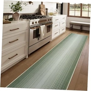  Washable 2 x 12 Runner Rug Modern Abstract Hallway Runner Rug 12ft Green  - Picture 1 of 8
