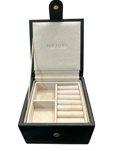 Mejuri Jewelry Box Black Handcrafted In Leather Compact 2 Trays Golden Monogram - Picture 1 of 9