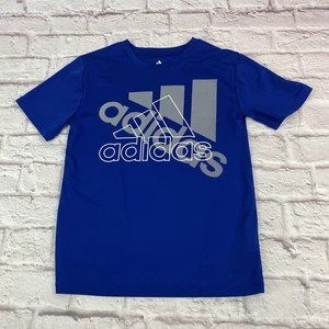 Adidas Shirt Youth Small Blue Graphic Athletic Logo Tee Polyester Boys AG6312 - Picture 1 of 13