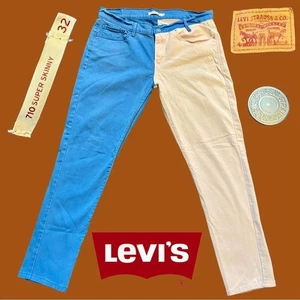 Levi’s Jeans 32 Y2K Colorblock 710 Super Skinny Blue White Preppy Cool Stretch - Picture 1 of 15