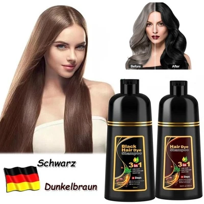 IIIMEIDU Haarshampoo Schwarz / Dunkelbraun 500ML Haarfarbe Haarfärbeshampoo 3in1 Hair Dye