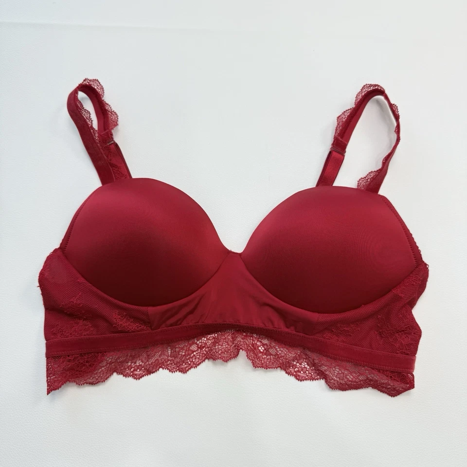 Victorias Secret Padded Demi Bralette Size XL Red Pullover Wireless Lace Trim - Image 1 of 4