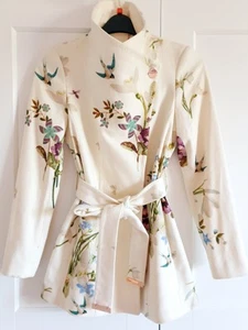 New Ted Baker Phillis Cream White Floral Short Wool Wrap Belted Coat UK 6 TB 0 - Picture 1 of 14