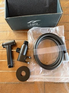 Set idroscopino per wc e bidet nero opaco tondo con supporto e flessibile 90 cm - Foto 1 di 3