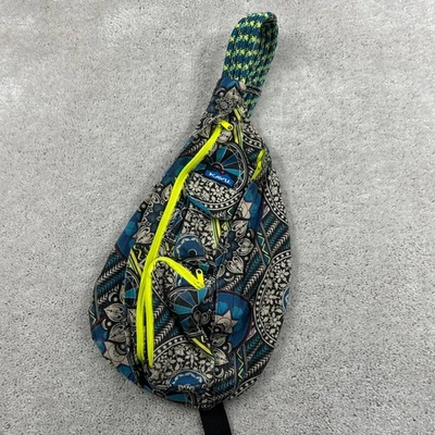 Kavu Rope Sling Bag Adult OSFA Black Blue Patterned Pockets Zip Canvas - Image 1 of 4