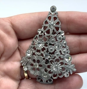 Vintage Ultra Craft silberfarbene klare Strass Weihnachtsbaum Brosche Anstecknadel - Bild 1 von 9