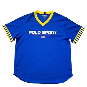POLO SPORT Ralph Lauren Mesh V-Neck Jersey Shirt Royal Blue Yellow Size LARGE - Picture 1 of 4