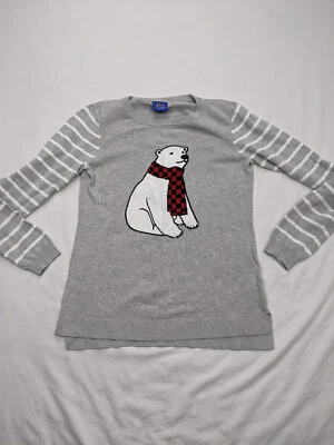 Le TIGRE Womens M Gray Polar Bear Sweater Crew Neck Stripes Pullover - Image 1 of 4