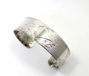 Lovely Antique ART DECO Filigree ID Signet Sterling Silver Cuff Bangle Bracelet - Picture 1 of 8