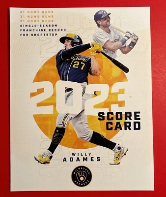 2023 MILWAUKEE BREWERS WILLY ADAMES ROBIN YOUNT Baseball Score Card Blank New - Image 1 of 3