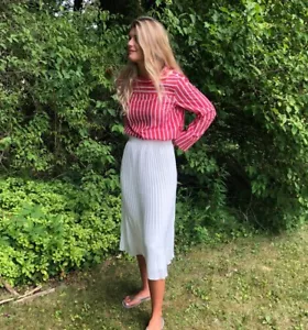 Top donna J Crew 2 Maddie a righe scollo a imbuto in popeline di cotone rosso cerise - Foto 1 di 5