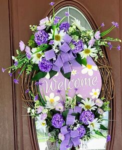 Purple Welcome Wreath for Front  Door, Everyday Wreath,Gift,front Porch Decor