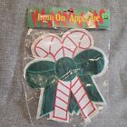 1 pc Iron On Applique CANDY CANES W/ BOWS 8 1/2 x 7 3/4