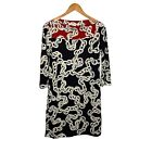Diane Von Furstenberg Ruri Chain Print Silk Dress Size 4 Black Red 3/4 Sleeve