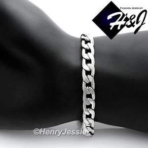 7.5-11"MEN Stainless Steel 8mm Silver Diamond Cut Cuban Curb Link Chain Bracelet - Picture 1 of 3