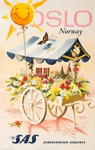 Vintage Norway Norge Travel Poster or Rolled Canvas Print "OSLO" by SAS - Bild 1 von 1