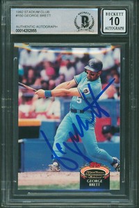 Royals George Brett  Signed 1992 Stadium Club #150 Card Auto 10! BAS Slabbed