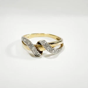 Vintage 9kt Gold and white sapphire ribbon ring - Picture 1 of 12