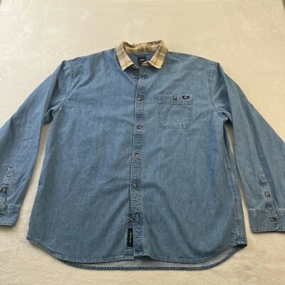 VANS Mens Shirt Large Blue Cotton Blend Long Sleeve Button-Up Loose Fit Denim - Image 1 of 4