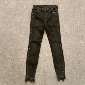 Pantalones de mezclilla para mujer Allsaints 27 x 26 negros Miller con tachuelas de algodón elástico - Imagen 1 de 13