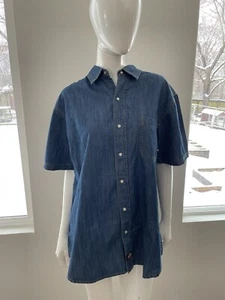 Men's Dickies Western Shirt Denim Jean Pearl Snap Blue Large Short Sleeve - Picture 1 of 4