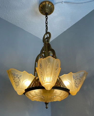 1930s Art Deco 5 light slip shade Lightolier Fixture #2 Cover