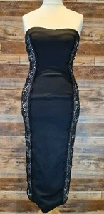 Jane Norman Black Illusion Lace Detail Strapless Long Evening Dress UK 12 - Picture 1 of 11