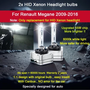 For Renault Megane 2009-2016 2x HID Headlight Bulb Xenon 6000K CANBUS high low - Picture 1 of 13