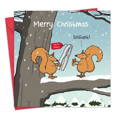 TWIZLER Merry Christmas Card - Squirrels & Nutcracker - Xmas Card - Funny Christmas Card
