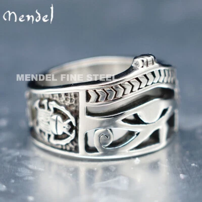 Anillo MENDEL Para Hombres Egipcio Ankh Escarabajo Ojo de Horus Ra Acero Inoxidable Talla 6-15 Foto 1 de 4