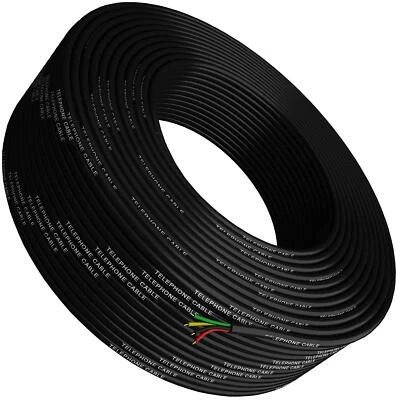 Phone Cable 300ft Rounded Black Roll 100m Long 4x1/0.4 26 AWG Gauge Solid Wir... - Image 1 of 4