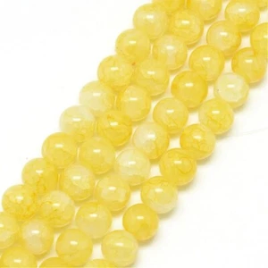 50 Crackle Glass Beads 6mm Yellow Veined Bulk Jewelry Supplies Mix Unique - Picture 1 of 1
