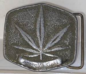 ACAPULCO ORO HOJA MARIHUANA HEBILLA CINTURÓN VINTAGE AÑOS 70 Metal 420 Hippie Stoner - Imagen 1 de 12