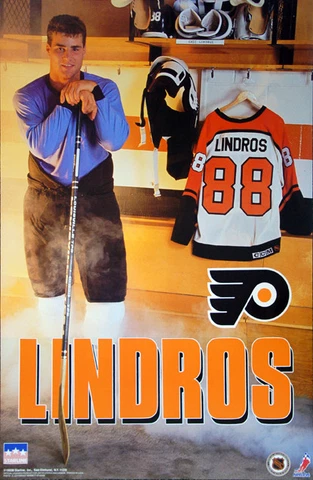 Classic ERIC LINDROS LOCKER ROOM Philadelphia Flyers Rookie POSTER (1992) 22x34 Cover