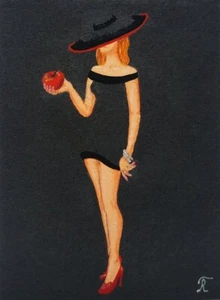 Lady with an apple Women's legs Minimalism ACEO Original Artist's signature - Picture 1 of 10