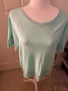 New With Tags Women Stylus Seafoam Green Shirt Lace Large - Picture 1 of 7